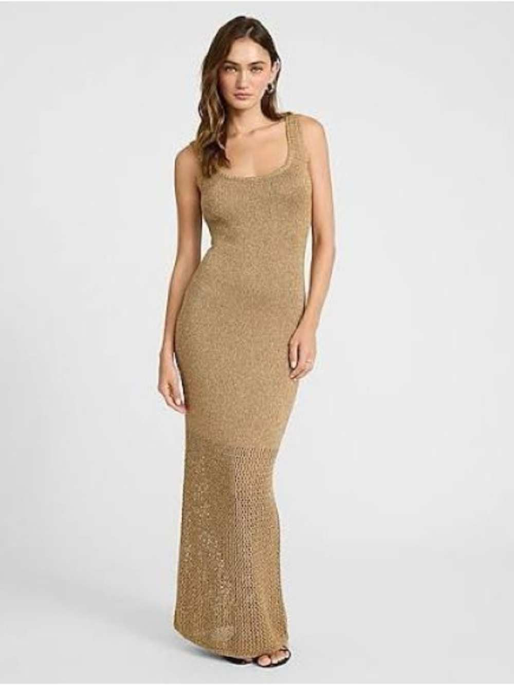 Express Metallic Gold Knit Maxi Dress